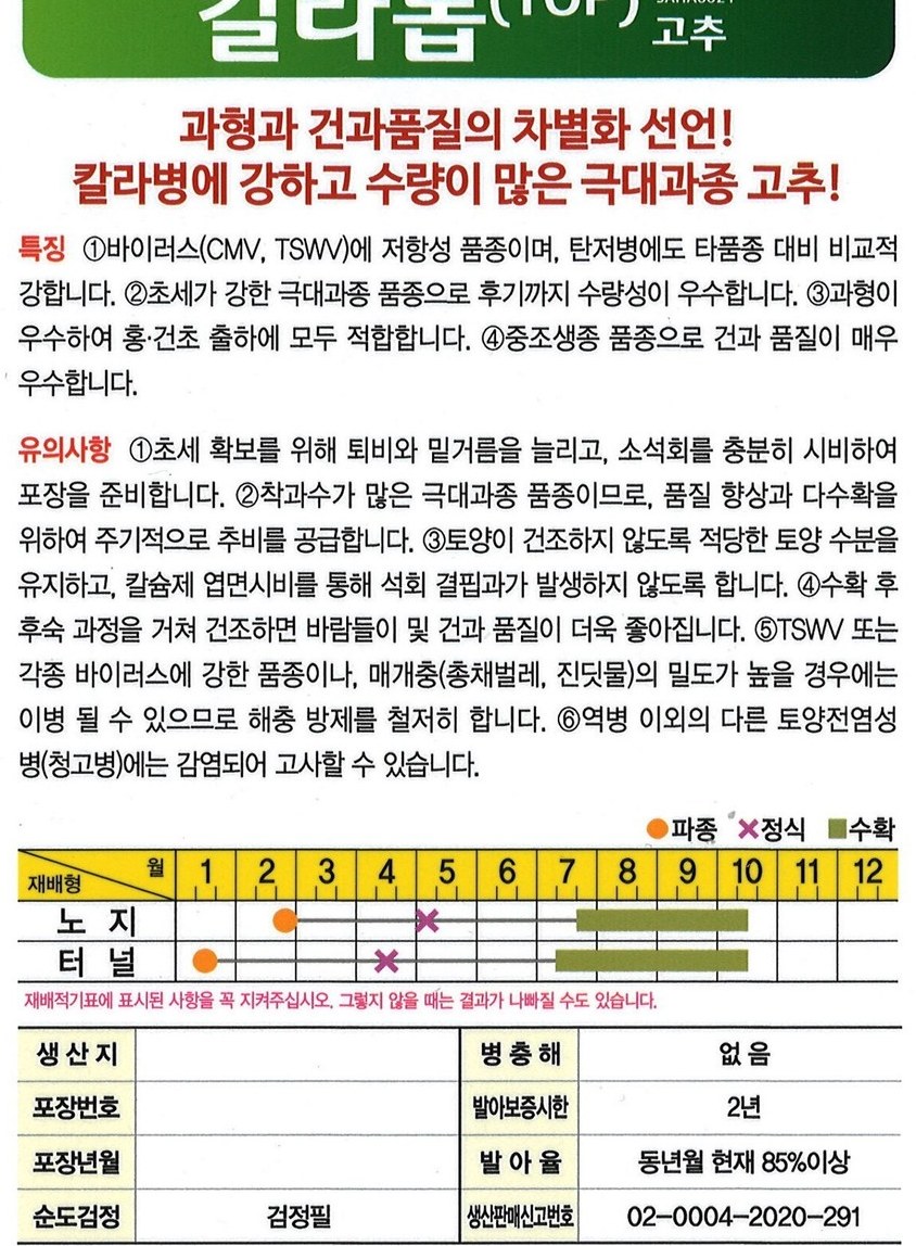 칼라톱(TOP) 재배적기표